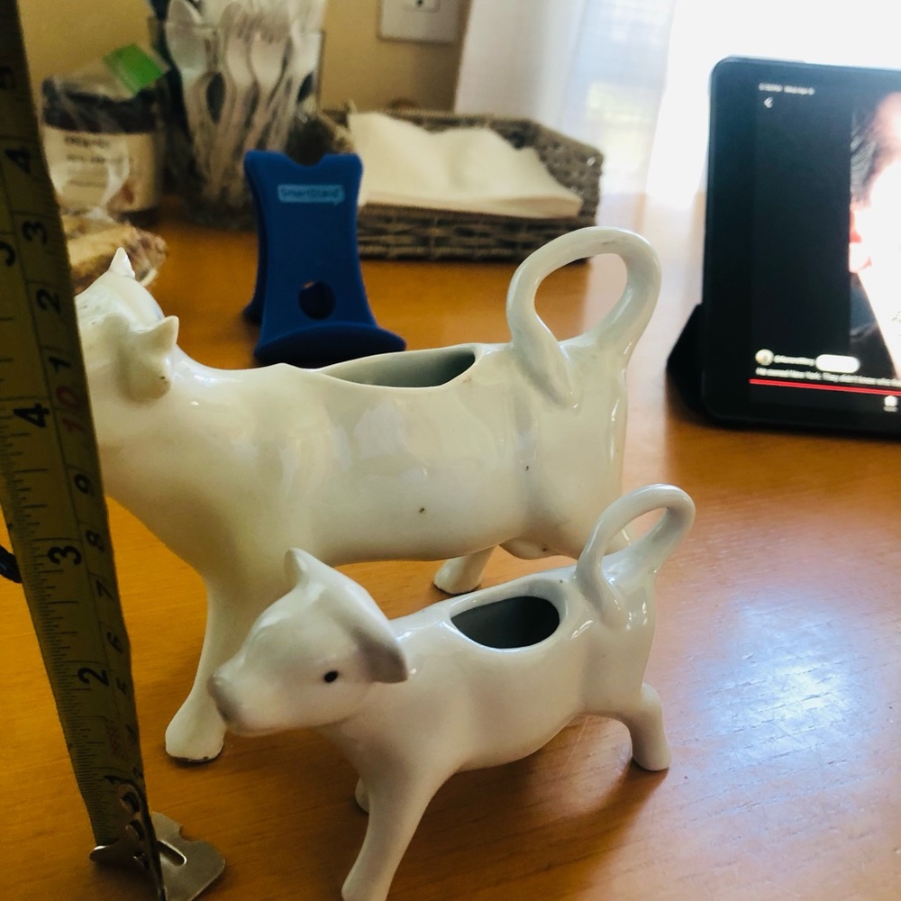 White Ceramic Cow and Pig Creamer Set